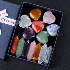 14Pcs Chakra Heart & Hexagonal Prism Mixed Natural Gemstone Healing Stones Set&nbsp;PW-WG55180-01