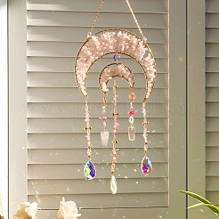 Double Moon Natural Rose Quartz Chips Beads Suncatchers&nbsp;HJEW-F027-02