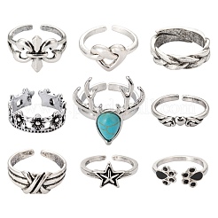 9Pcs 9 Style Adjustable Alloy Finger Rings&nbsp;RJEW-LS0001-16AS