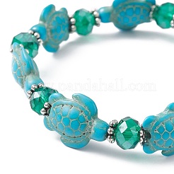 Synthetic Turquoise Turtle & Glass Beaded Stretch Bracelet&nbsp;BJEW-JB09763