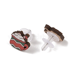 Christmas Wood Stud Steel Needle Earrings&nbsp;EJEW-U016-03P-01