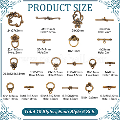 60Pcs 10 Styles Tibetan Style Alloy Toggle Clasps&nbsp;FIND-PH0020-12