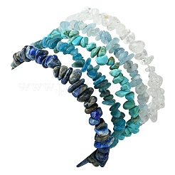 5Pcs 5 Styles Natural Quartz Crystal & Lapis Lazuli & Apatite & Aquamarine & Howlite Chip Beaded Stretch Bracelet Sets&nbsp;BJEW-JB10839
