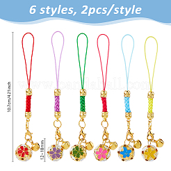 12Pcs 6 Colors Iron Enamel Flower & Bell Pendant Mobile Straps&nbsp;HJEW-DC00101