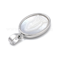 Brass Pave Carved Natural White Shell Religion Oval Pendants&nbsp;KK-D367-04P-C