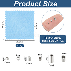 60Pcs 3 Styles Rhodium Plated 925 Sterling Silver Spacer Tube Beads&nbsp;STER-UN0001-26P