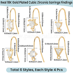 24Pcs 6 Styles Brass Micro Pave Clear Cubic Zirconia Earring Hooks&nbsp;EJEW-BBC0002-16