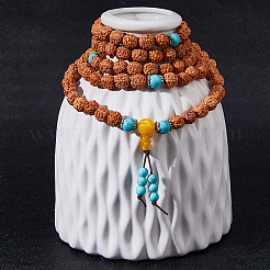 1Pc Bodhi & Synthetic Turquoise Beaded Mala Necklaces&nbsp;NJEW-DC0001-21