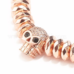 2Pcs 2 Style Synthetic Hematite & Black Stone & Natural Obsidian Stretch Bracelets Set with Cubic Zirconia Skull&nbsp;BJEW-JB08120-04
