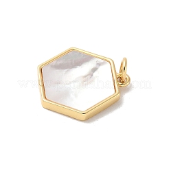 Brass Pave Natural White Shell Pendants&nbsp;KK-S522-05H-G