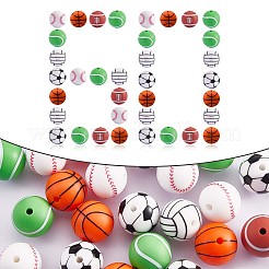 60Pcs 15mm Silicone Beads Sports Silicone Beads Bulk Basketball Soccer Tennis Baseball Rugby Volleyball Silicone Beads Kit for DIY Jewelry Making Craft&nbsp;JX308A