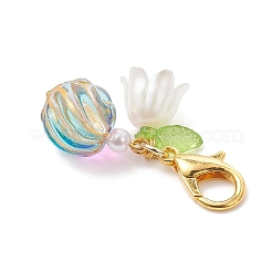 Acrylic Leaf & Baking Paint Golden Metal Enlaced Glass Pendant Decorations&nbsp;HJEW-JM04640