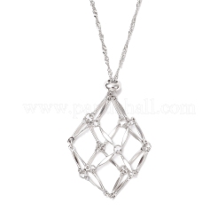 304 Stainless Steel Empty Macrame Pouch Pendant Singapore Chain Necklaces&nbsp;NJEW-JN05284-02