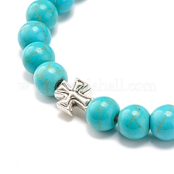 Round Synthetic Turquoise & Natural Lava Rock Stretch Bracelet&nbsp;BJEW-JB07470-03