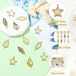 12Pcs 6 Styles Brass Pave Natural White Shell Connector Charms&nbsp;KK-CJ0003-65