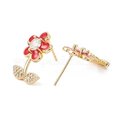Enamel Flower of Life Stud Earrings with Clear Cubic Zirconia&nbsp;EJEW-I266-12G-03