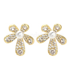 Flower Brass Micro Pave Clear Cubic Zirconia Stud Earring Findings&nbsp;KK-D102-08G