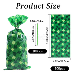 Rectangle Shamrock Clover Print Plastic Cookies Packing Pouches&nbsp;ABAG-WH0038-35A