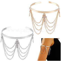 2Pcs 2 Colors Bohemia Style Tassel Alloy Upper Arm Open Cuff Bangles for Women&nbsp;BJEW-CY0001-03B