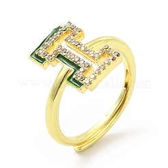 Mixed Color Enamel Initial Letter Adjustable Ring with Clear Cubic Zirconia&nbsp;RJEW-P045-01G-I
