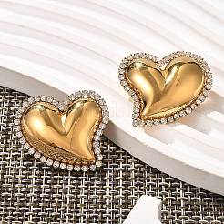 Heart 304 Stainless Steel Micro Pave Clear Cubic Zirconia Stud Earrings&nbsp;EJEW-V016-01G-01