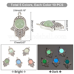 50Pcs 5 Colors Synthetic Luminous Stone Pendants&nbsp;PALLOY-PH0001-97