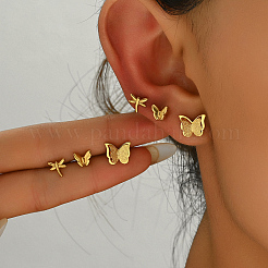 3 Pairs Fashionable 201 Stainless Steel Butterfly & Dragonfly Stud Earrings&nbsp;VU6612