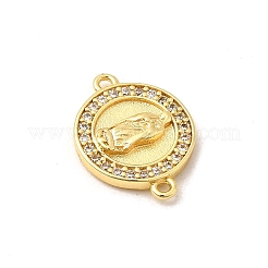 Brass Micro Pave Clear Cubic Zirconia Flat Round with Virgin Mary Connector Charms&nbsp;KK-C113-08G