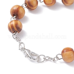 Religious Prayer Pine Wood Beaded Rosary Bracelet&nbsp;BJEW-O140-02P