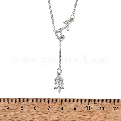 Brass Pave Clear Cubic Zirconia Leaf Pendant Brass Cable Chain Necklaces for Women&nbsp;NJEW-JN06350