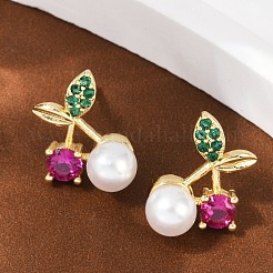 Cherry Brass Micro Pave Cubic Zirconia Stud Earrings&nbsp;EJEW-Z115-10G