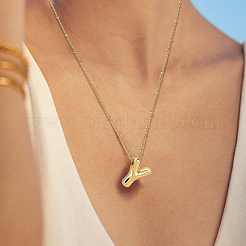 1pc Brass Chain with Alloy Letter Pendants Necklaces&nbsp;NJEW-LP0001-41Y-G