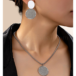 Oval & Flat Round Alloy Pendant Necklaces & Stud Dangle Earrings Sets for Women&nbsp;FS-WG38819-01