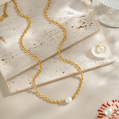French Natural Freshwater Pearl Potato Stainless Steel Rice Beaded Necklaces for Women&nbsp;KT1786