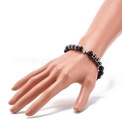 Natural Obsidian & Non-Magnetic Synthetic Hematite Round Beads Energy Stretch Bracelet for Men Women&nbsp;BJEW-JB06968-04