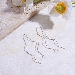 Anti-Tarnish Rhodium Plated 925 Sterling Silver Linear Wave Charms Ear Thread&nbsp;JE1036A