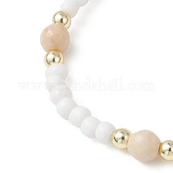 Natural Fossil & Glass Round Beaded Stretch Bracelets for Women&nbsp;BJEW-JB13308-01