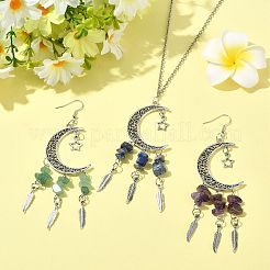 7Pcs Natural & Synthetic Gemstone Moon Pendant Decorations&nbsp;PALLOY-FS00062