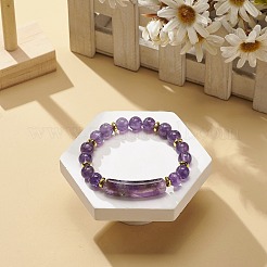 Natural Amethyst Rectangle Beaded Stretch Bracelet&nbsp;BJEW-JB08982-05