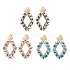 3 Pairs Rhombus Mixed Stone & Glass Seed Beads Dangle Stud Earrings&nbsp;EJEW-MZ00666