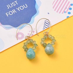 Golden Brass Faceted Teardrop Dangle Earrings&nbsp;EJEW-JE04351-01