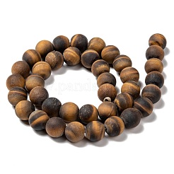 Natural Frosted Tiger Eye Round Bead Strands&nbsp;G-M064-10mm-02