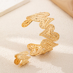 Iron Textured Heart Cuff Bangles & Rings Sets for Women&nbsp;WG0A4C8-01
