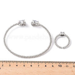 Heart Brass Micro Pave Cubic Zirconia Cuff Bangles & Rings Sets for Women&nbsp;SJEW-R002-05P-03