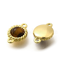 Brass Pave Natural Tiger Eye Half Round Links Connector Charms&nbsp;KK-K398-26G