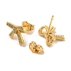 Light Gold Brass Micro Pave Cubic Zirconia Stud Earrings for Women&nbsp;EJEW-E295-33KCG