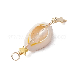 3Pcs 3 Styles Natural Cowrie Shell  Copper Wire Wrapped Glass Pearl Pendants&nbsp;PALLOY-JF03503