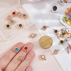 16Pcs 8 Colors Brass Pave Cubic Zirconia Connector Charms&nbsp;KK-HS0015-59