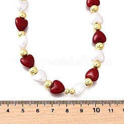 Brass & ABS Imitation Pearl Heart and Round Beaded Necklaces for Women&nbsp;NJEW-D314-11B-G