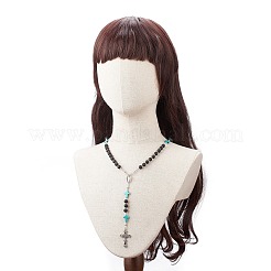 Natural Lava Rock & Synthetic Green Turquoise Rosary Bead Necklace&nbsp;NJEW-TA00041-02